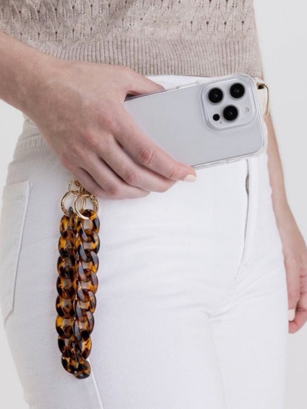 Tortoiseshell Phone Chain Strap with Gold Hardware - Picture 3 of 4